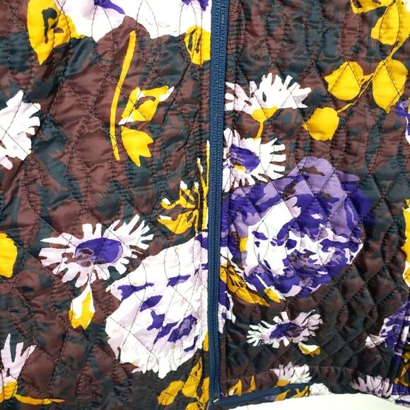 Women's Lands' End Quilted Purple Yellow Floral Leaf Zip Up Jacket Size S-4/6 - Picture 4 of 11